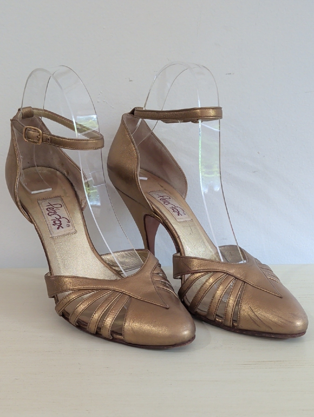 Vintage Peter Fox Metallic Bronze Ankle-Strap Women's Heels Size 8.5